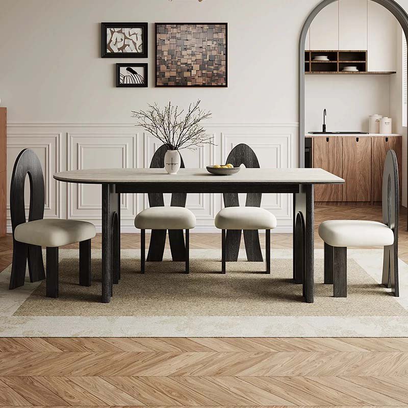 Luxury Ash Wood Household Solid Wood Dining Table And Chair Set Nordic Rock Plate Solid Dining Room Table And Chairs