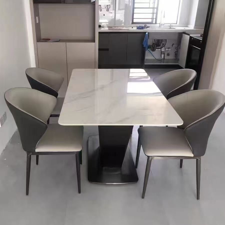 Modern High Quality Dining Room Furniture Light Luxury Golden Stainless Steel Base Rectangular White Marble Top Dining Tables