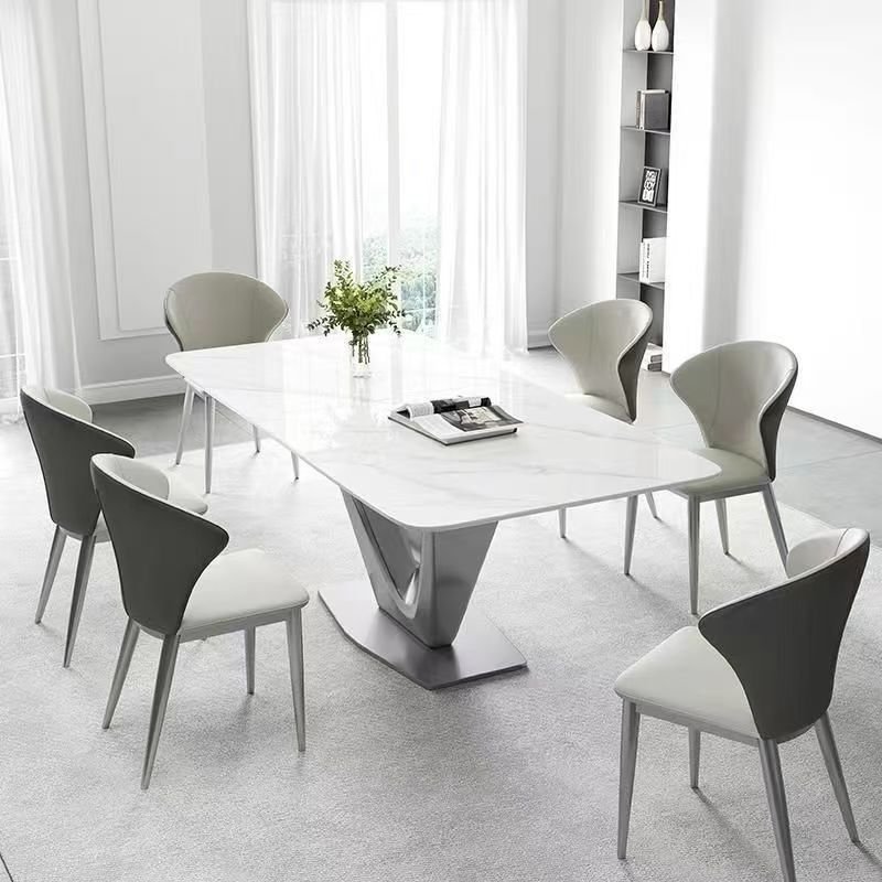 Modern High Quality Dining Room Furniture Light Luxury Golden Stainless Steel Base Rectangular White Marble Top Dining Tables
