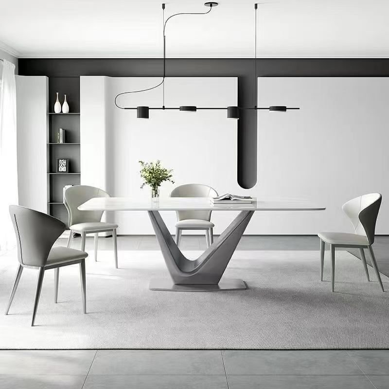 Modern High Quality Dining Room Furniture Light Luxury Golden Stainless Steel Base Rectangular White Marble Top Dining Tables