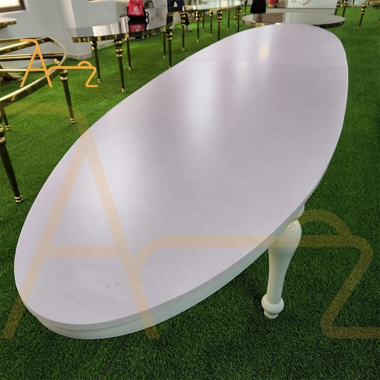 Hotel furniture white stainless steel oval MDF wedding banquet dining tables outdoor luxury party tables