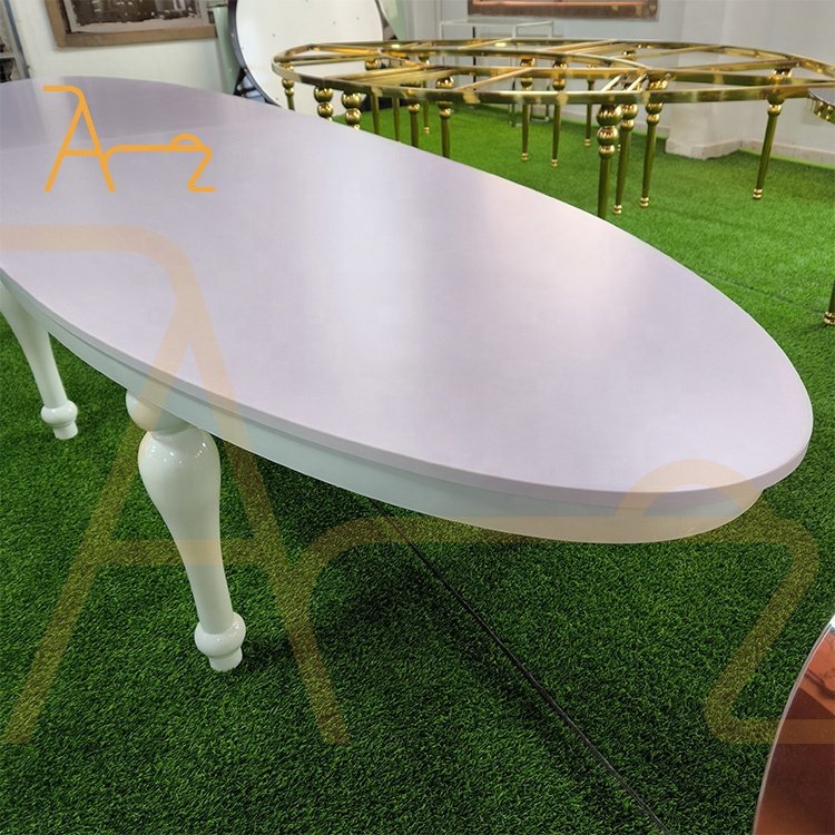 Hotel furniture white stainless steel oval MDF wedding banquet dining tables outdoor luxury party tables
