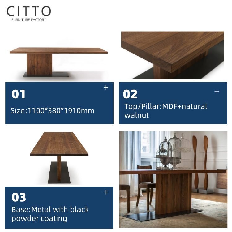Dongguan Latest Designs Customized Luxury Tavolo Da Pranzo Walnut Wooden Rectangular Dining Table Set 6 Seater For Dining Room