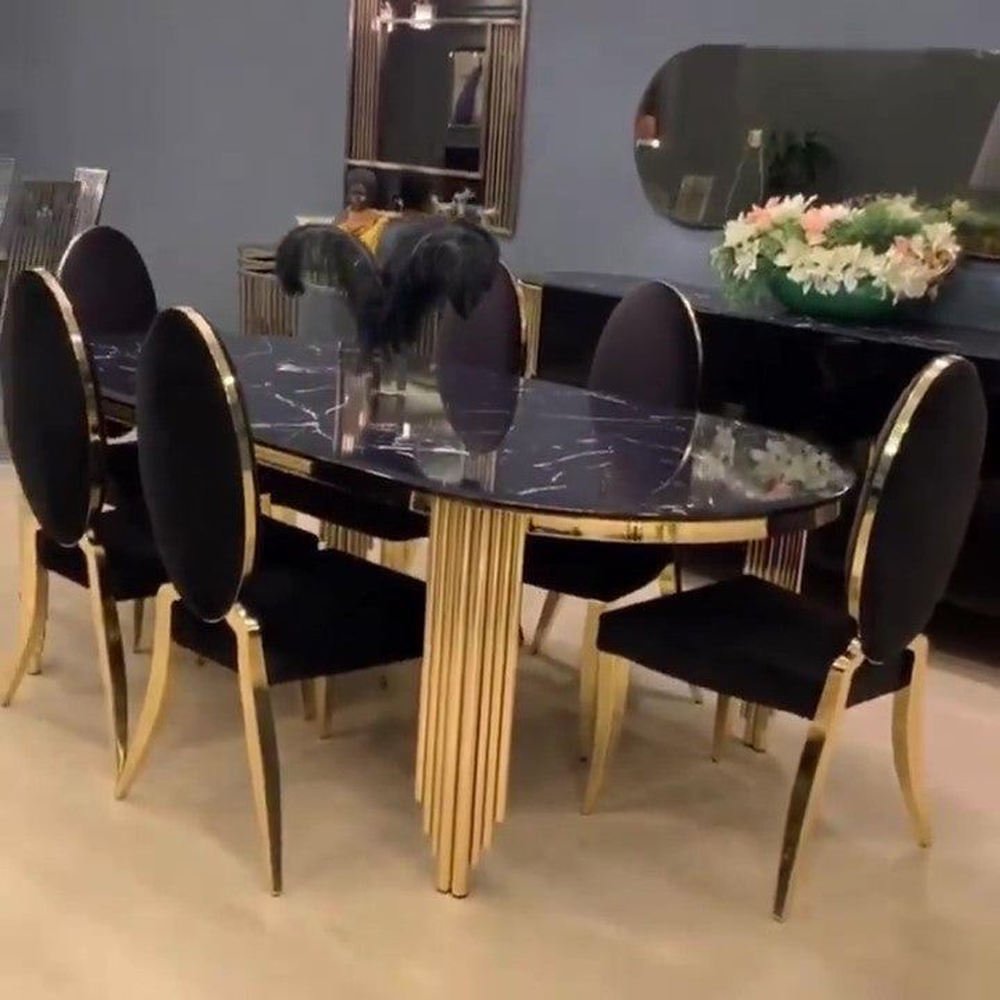 Elegant design golden stainless steel leg italian luxury marble top 6 seater dining table set modern dining room furniture
