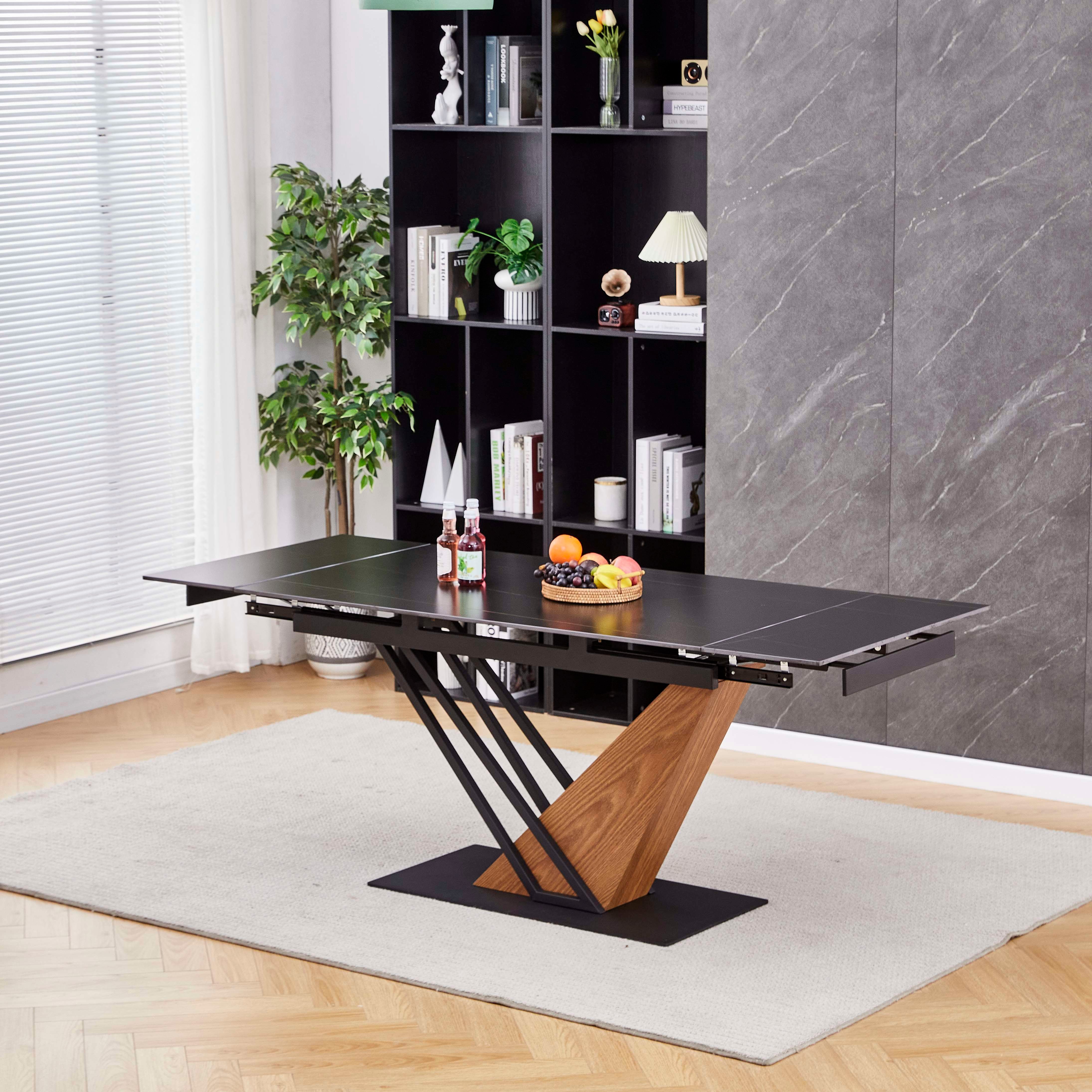 Modern Sintered Stone Top Extendable Dining Table