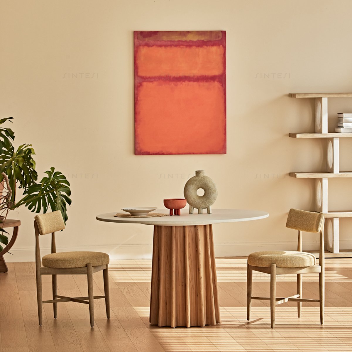 French Country Concrete Comedor Dining Table Set 6 Seater round Wooden Dining Set for Kitchen or Dining Room Furniture