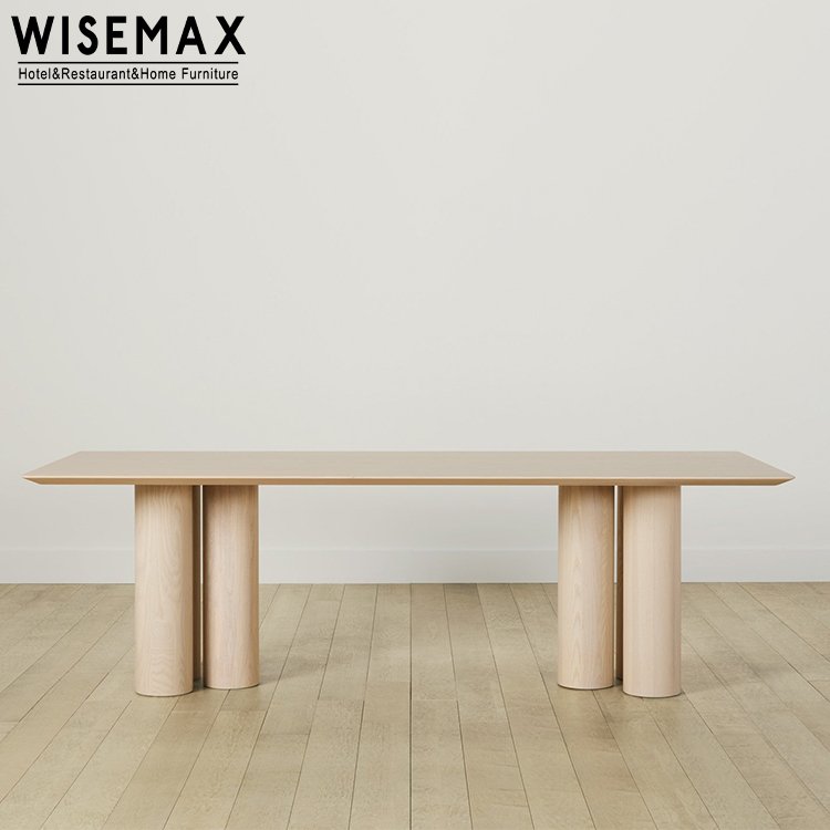 WISEMAX FURNITURE Minimalist dining room furniture Rectangle solid wood top wooden column base 6 8 seat home dining table