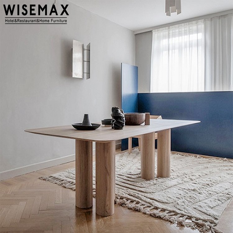 WISEMAX FURNITURE Minimalist dining room furniture Rectangle solid wood top wooden column base 6 8 seat home dining table
