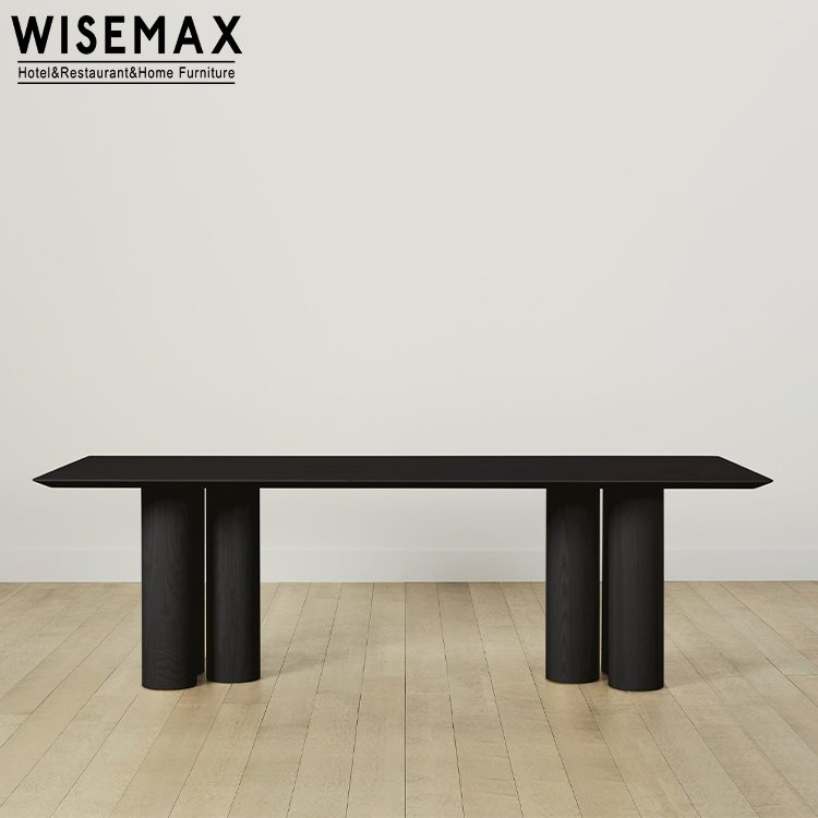 WISEMAX FURNITURE Minimalist dining room furniture Rectangle solid wood top wooden column base 6 8 seat home dining table