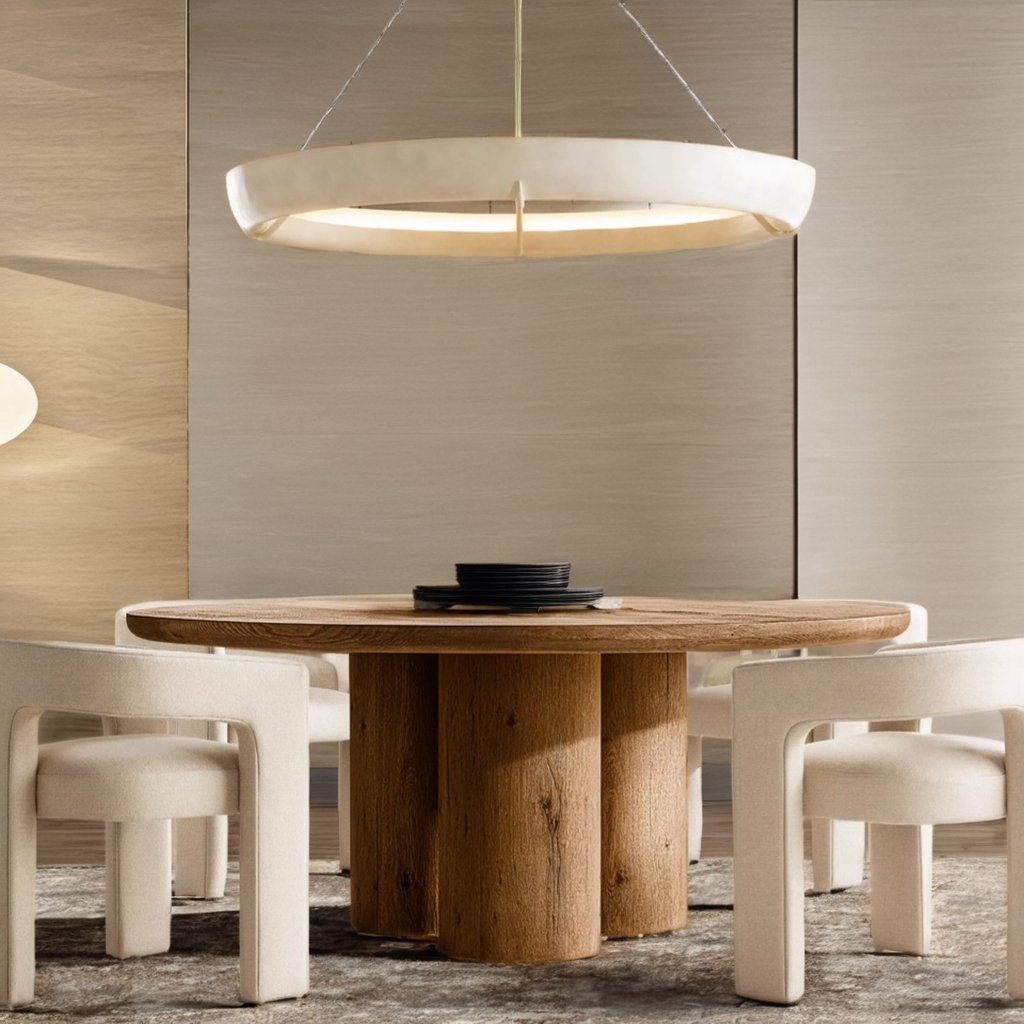 Hot Sale Luxury Furniture Dining Tables Round Table Set Wood Oak Solid Wooden Dining Table Set 4 Chairs For 6 8 Seater