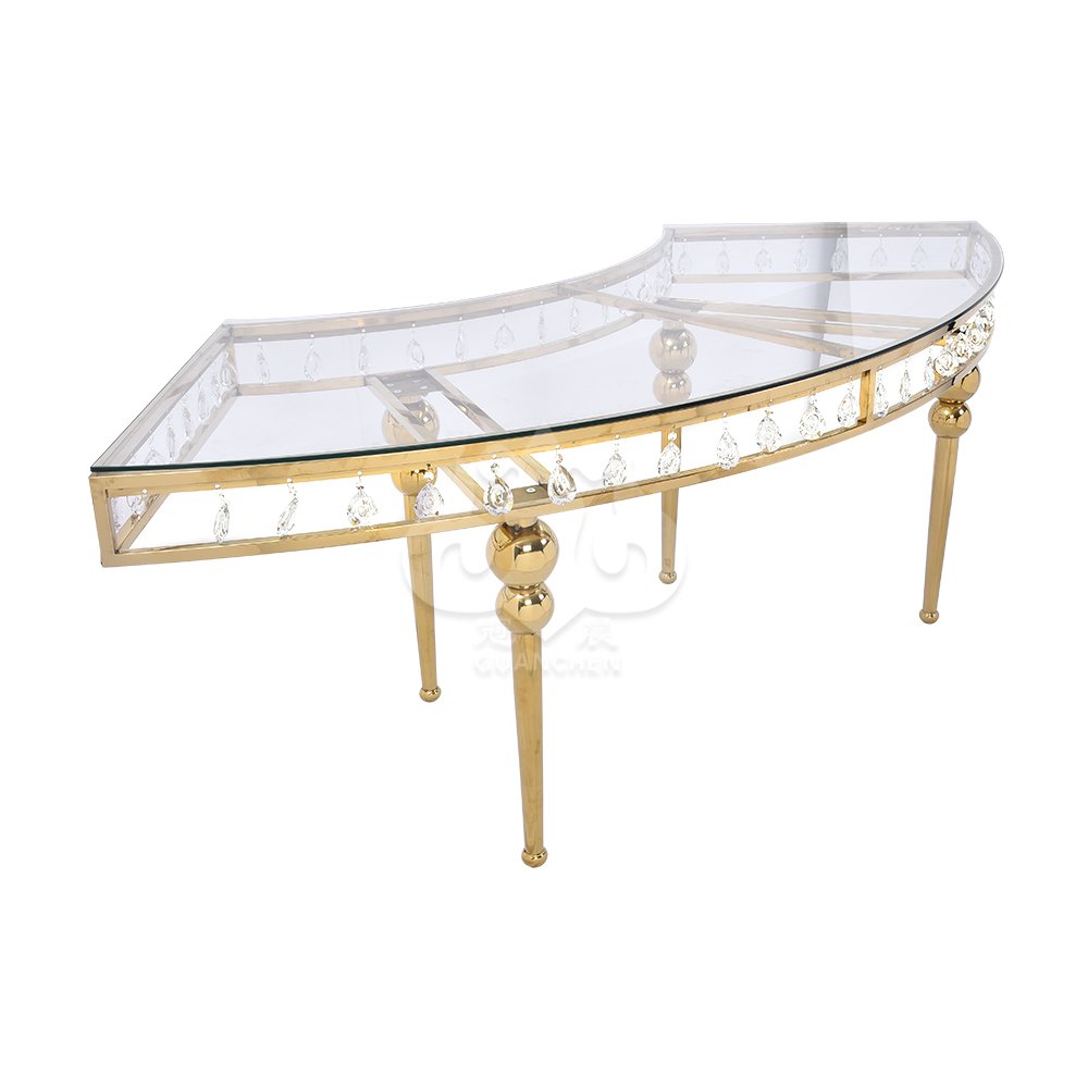 Hot Selling Hotel Furniture Stainless Steel Tempered Glass Luxury Wedding Banquet Dining Tables