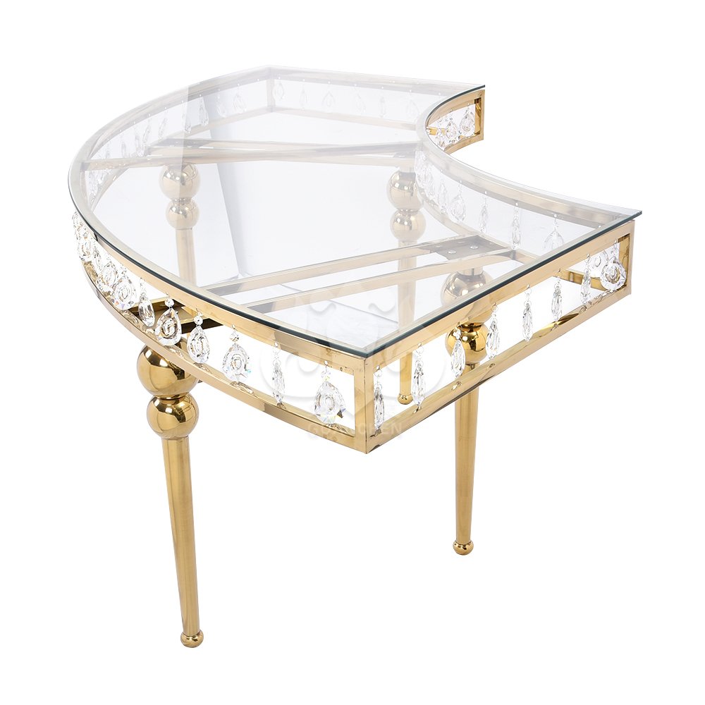 Hot Selling Hotel Furniture Stainless Steel Tempered Glass Luxury Wedding Banquet Dining Tables