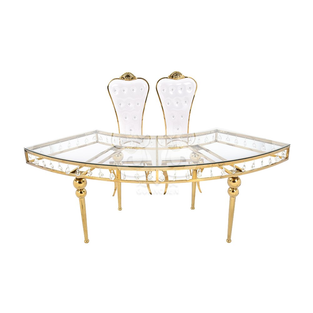 Hot Selling Hotel Furniture Stainless Steel Tempered Glass Luxury Wedding Banquet Dining Tables