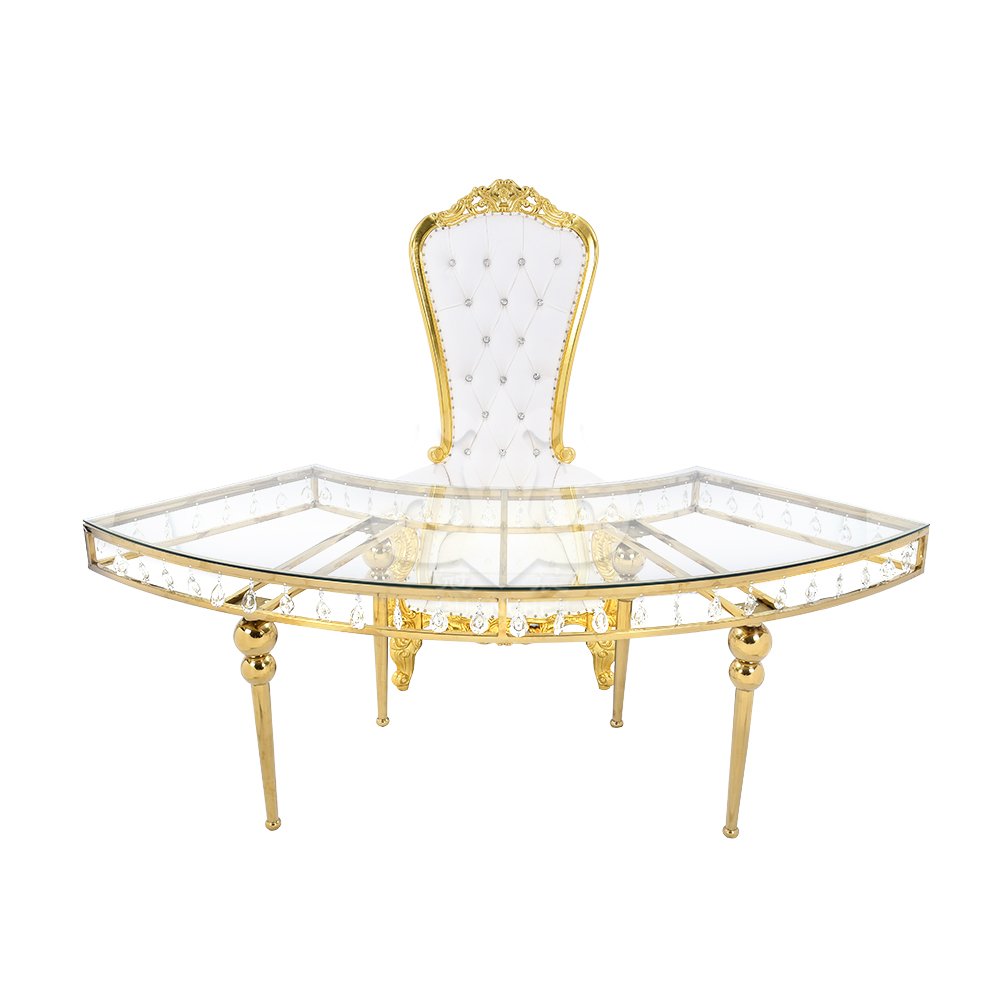 Hot Selling Hotel Furniture Stainless Steel Tempered Glass Luxury Wedding Banquet Dining Tables