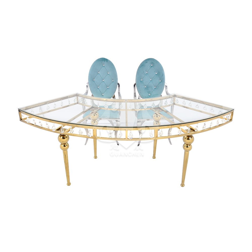 Hot Selling Hotel Furniture Stainless Steel Tempered Glass Luxury Wedding Banquet Dining Tables