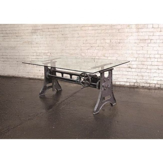Height adjustable crank table base for Dining table to bar table in rustic finish industrial finish home furniture