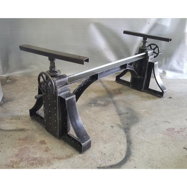 Height adjustable crank table base for Dining table to bar table in rustic finish industrial finish home furniture