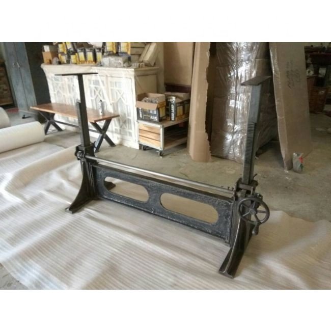 Height adjustable crank table base for Dining table to bar table in rustic finish industrial finish home furniture