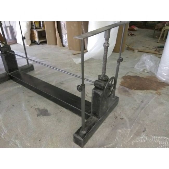Height adjustable crank table base for Dining table to bar table in rustic finish industrial finish home furniture