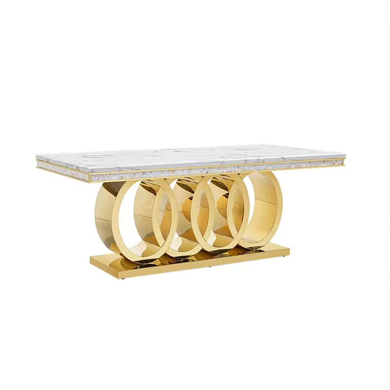 Modern Luxury golden stainless steel dining table with marble top for dining room furniture dining table set