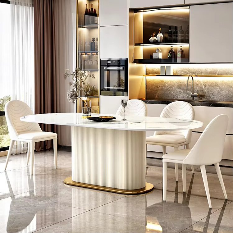 Wholesale new style luxury rock slab dining table set living room modern oval kitchen island table