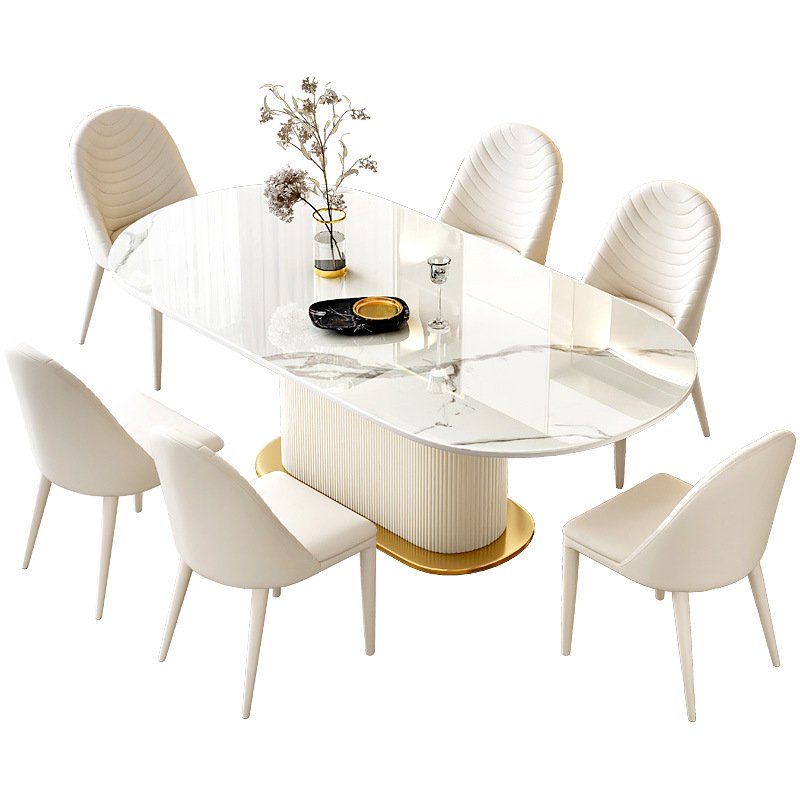 Wholesale new style luxury rock slab dining table set living room modern oval kitchen island table