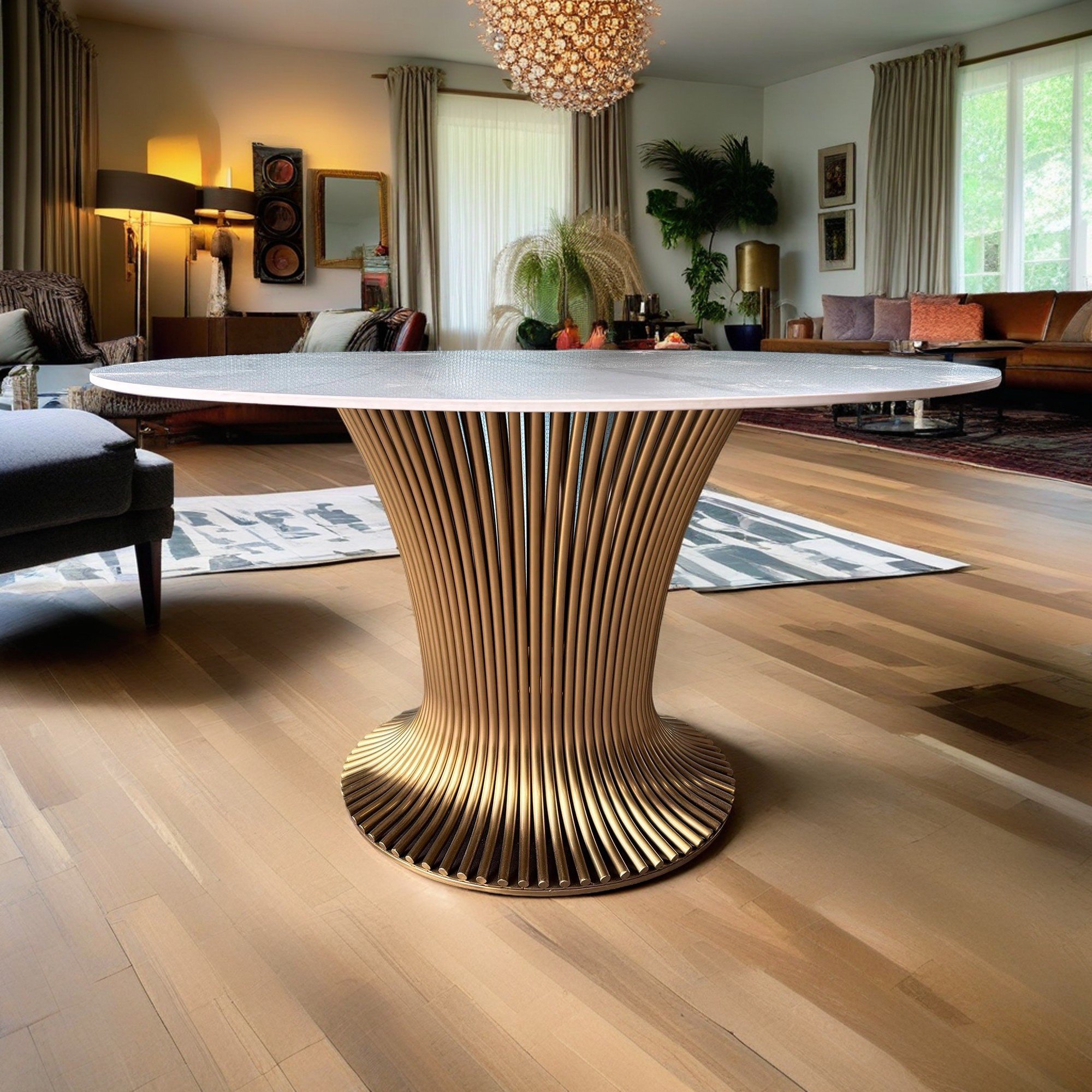 Dining Room Furniture Golden Brushed Stainless Steel Luxury Modern Sintered Stone Top Round Dining Table