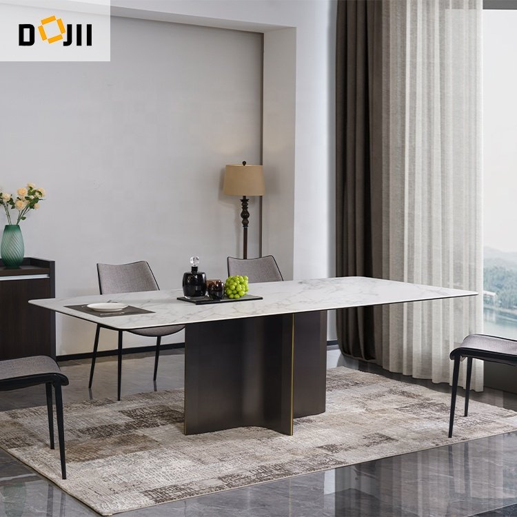 Luxury 6 Seater Dining Table Set Porcelain Furniture Convertible Sintered Stone Desk for Home Apartment Villa or Hotel Use