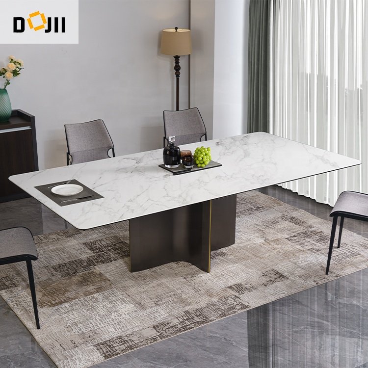 Luxury 6 Seater Dining Table Set Porcelain Furniture Convertible Sintered Stone Desk for Home Apartment Villa or Hotel Use