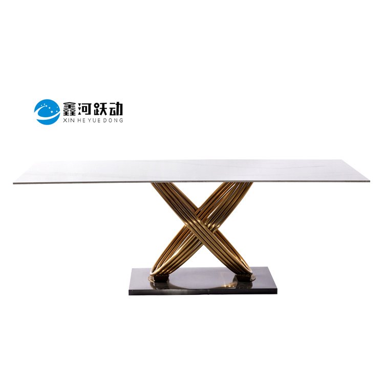Design artificial full marble Sintered stone slate top carbon steel legs luxury family modern dining table sets