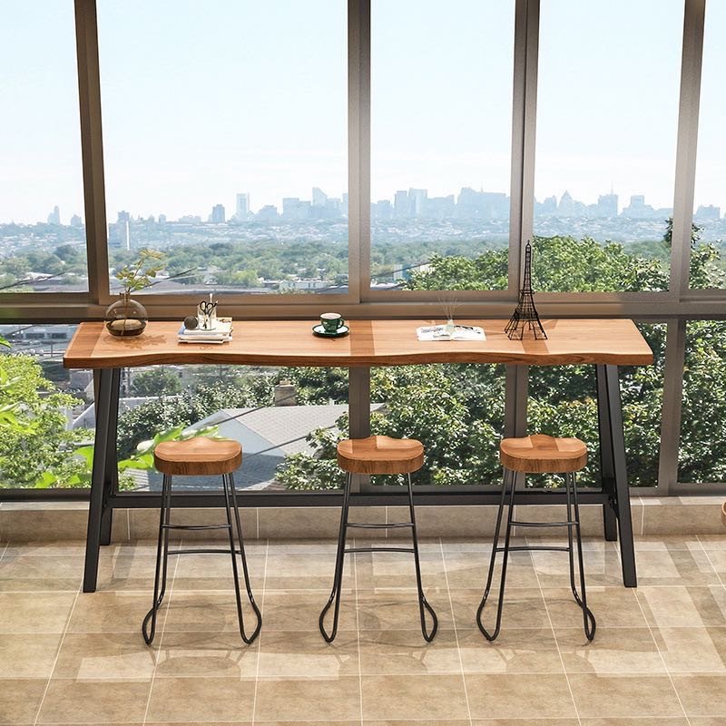 Side Solid Wood Bar Home Living Room Small Apartment Wall Bar Table Chair Nordic Natural Table Milk Tea Shop High Bar Metal Iron