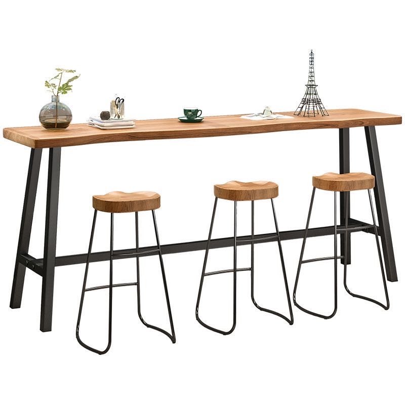 Side Solid Wood Bar Home Living Room Small Apartment Wall Bar Table Chair Nordic Natural Table Milk Tea Shop High Bar Metal Iron