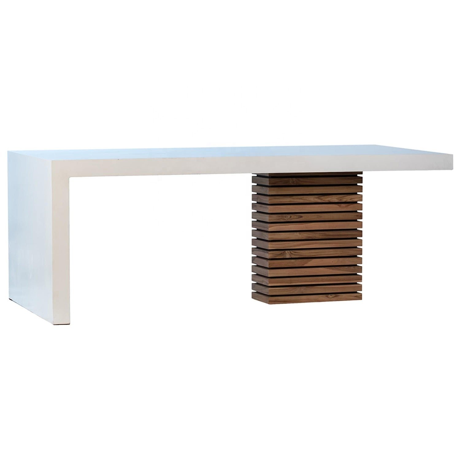 Handmade indoor furniture contemporary white concrete layer solid wood light weight rectangular dining table