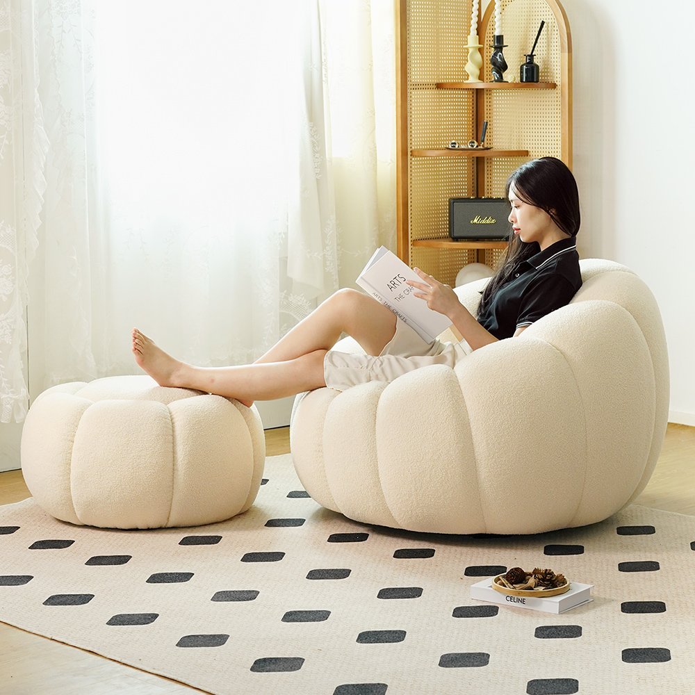 Accept Customization Nordic Teddy Living Room Leisure Chair Lambwool Fabric Luxury Pumpkin Lazy Sofa Accent Lounge Armchair