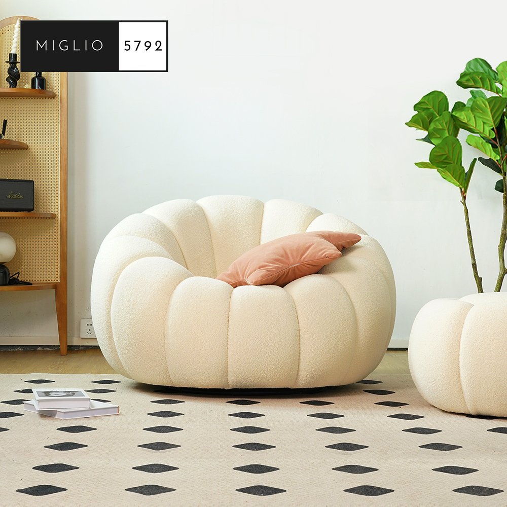 Accept Customization Nordic Teddy Living Room Leisure Chair Lambwool Fabric Luxury Pumpkin Lazy Sofa Accent Lounge Armchair