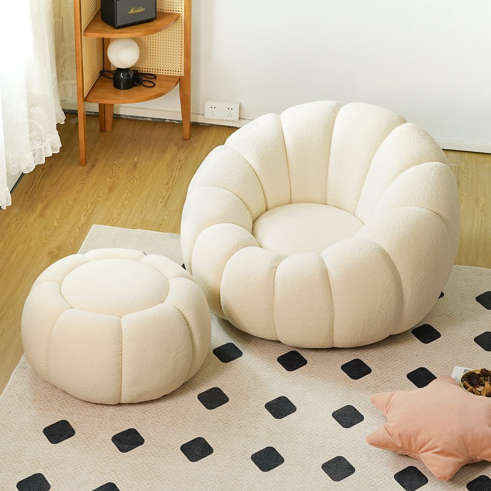 Accept Customization Nordic Teddy Living Room Leisure Chair Lambwool Fabric Luxury Pumpkin Lazy Sofa Accent Lounge Armchair