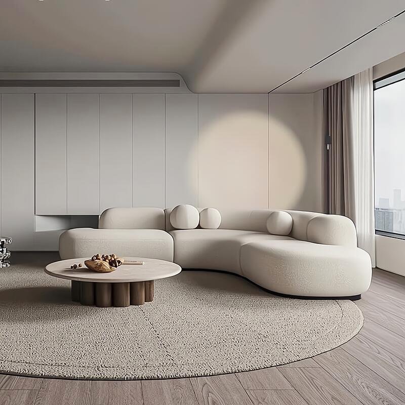 Italian Light Luxury Curved Sofa with Irregular Corner and Large Family Living Room Design Teacher' Milk White Sofa