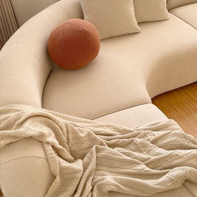 Italian Light Luxury Curved Sofa with Irregular Corner and Large Family Living Room Design Teacher' Milk White Sofa