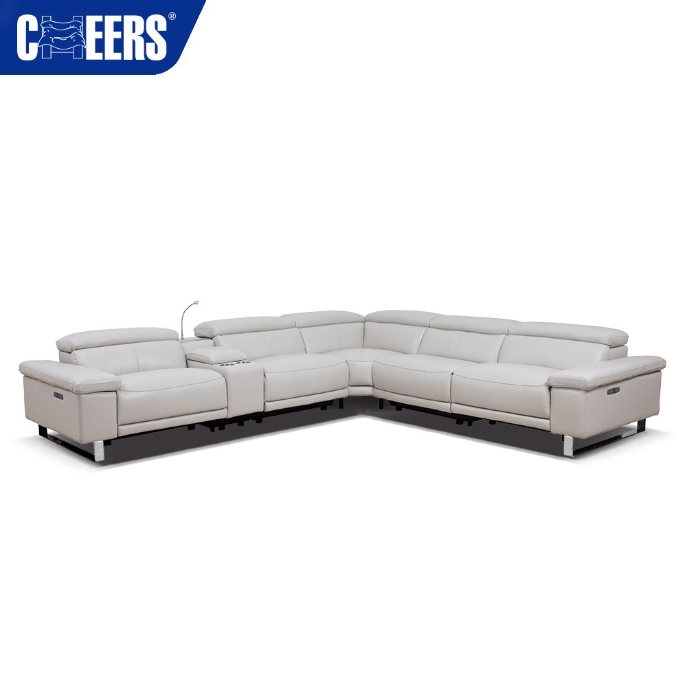 MANWAH CHEERS Genuine Leather Electric Recliner Sectional Sofa with AC Outlet and Reading Light for Living Room Sofas