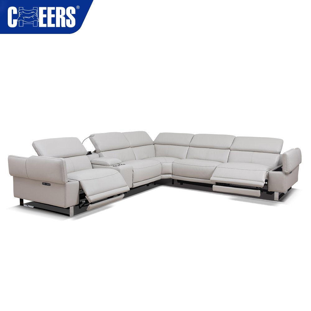 MANWAH CHEERS Genuine Leather Electric Recliner Sectional Sofa with AC Outlet and Reading Light for Living Room Sofas