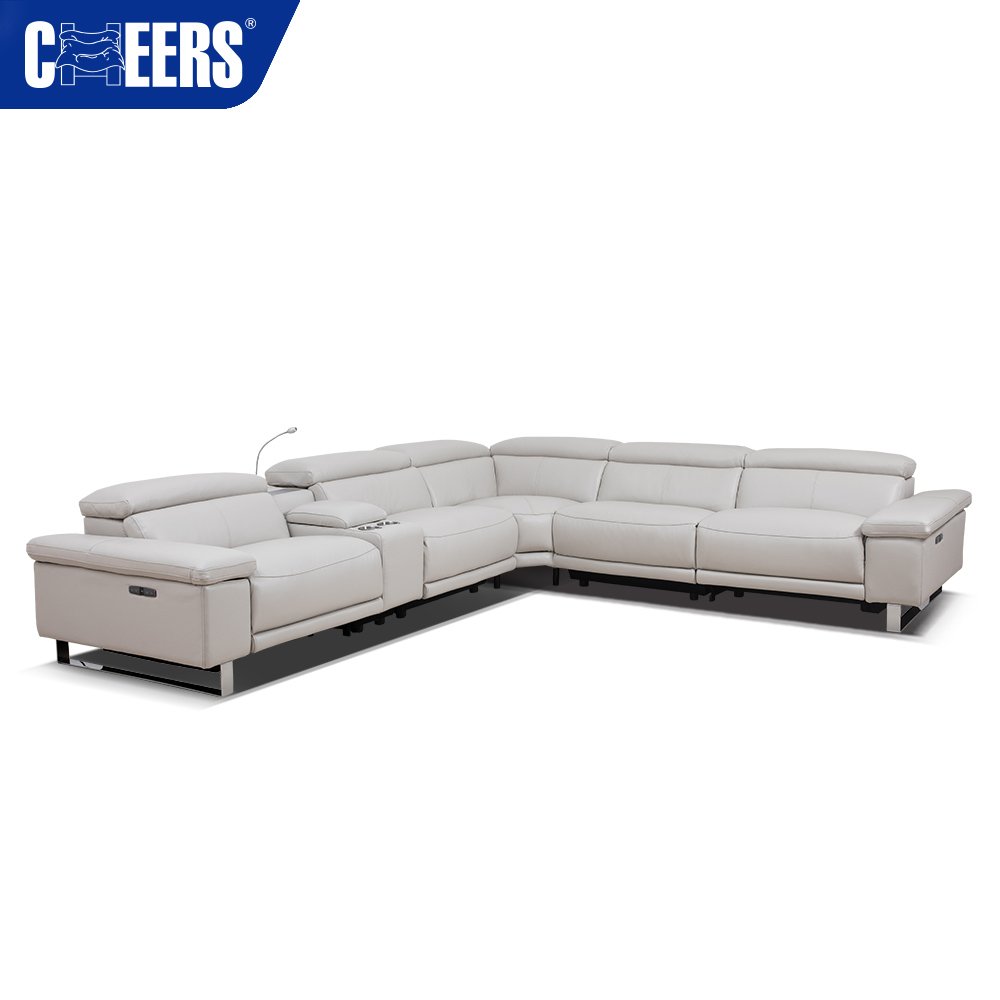 MANWAH CHEERS Genuine Leather Electric Recliner Sectional Sofa with AC Outlet and Reading Light for Living Room Sofas