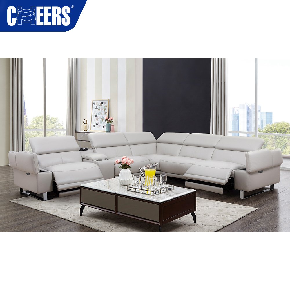 MANWAH CHEERS Genuine Leather Electric Recliner Sectional Sofa with AC Outlet and Reading Light for Living Room Sofas
