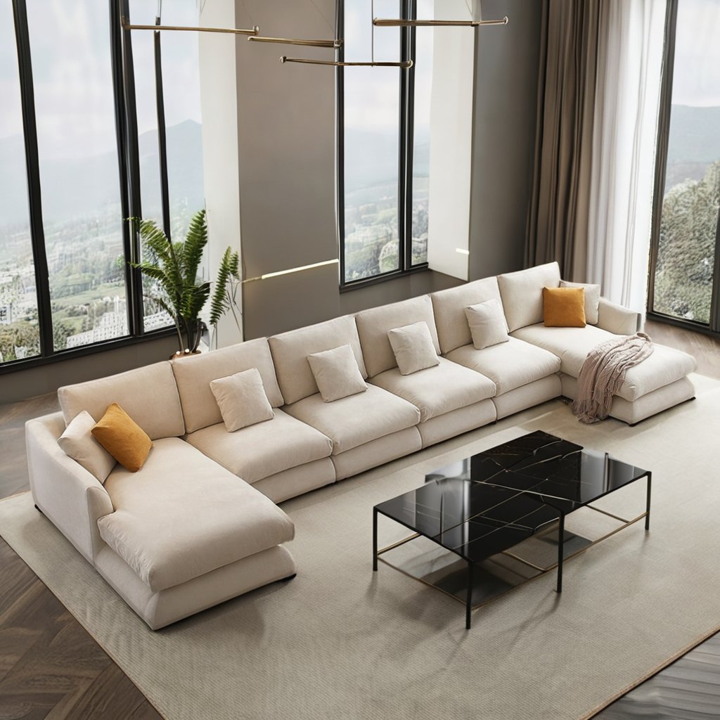 Modern Leisure Modular Corner Living Room Sofa Set Soft Fabric L-Shape Furniture Removable Cover Section Features Chaise Sofa