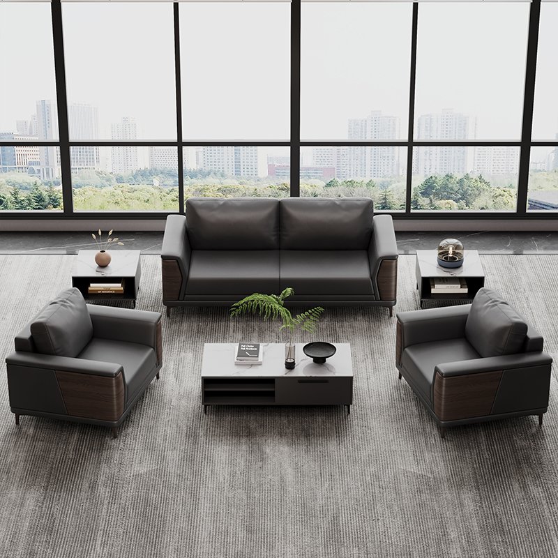 Luxury Modern Office Sofa Set Modular Leather Business Lounge Area VIP Reception Sofa with Coffee Table