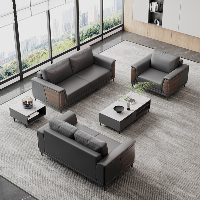 Luxury Modern Office Sofa Set Modular Leather Business Lounge Area VIP Reception Sofa with Coffee Table