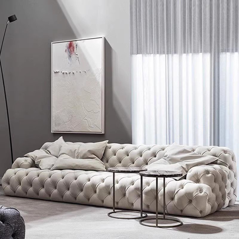 Modern Luxury Italian Nubuck Leather Sectional Sofa Set Tufted Chesterfield for Hotels Living Room Wood Material