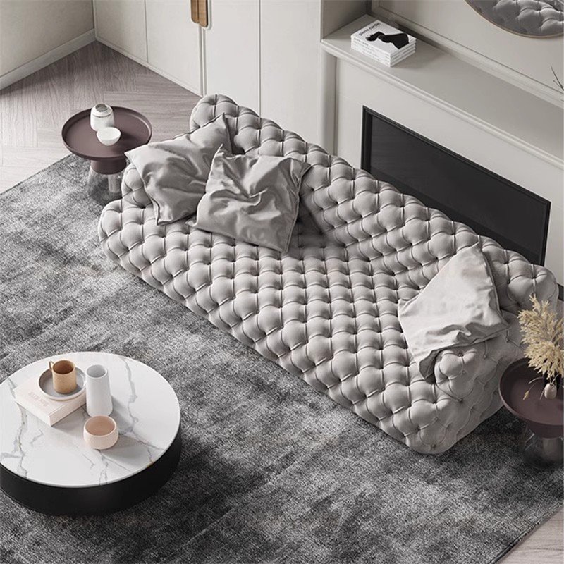 Modern Luxury Italian Nubuck Leather Sectional Sofa Set Tufted Chesterfield for Hotels Living Room Wood Material