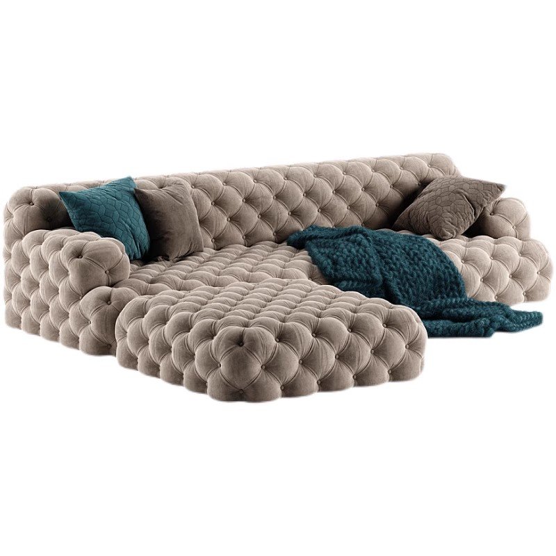 Modern Luxury Italian Nubuck Leather Sectional Sofa Set Tufted Chesterfield for Hotels Living Room Wood Material