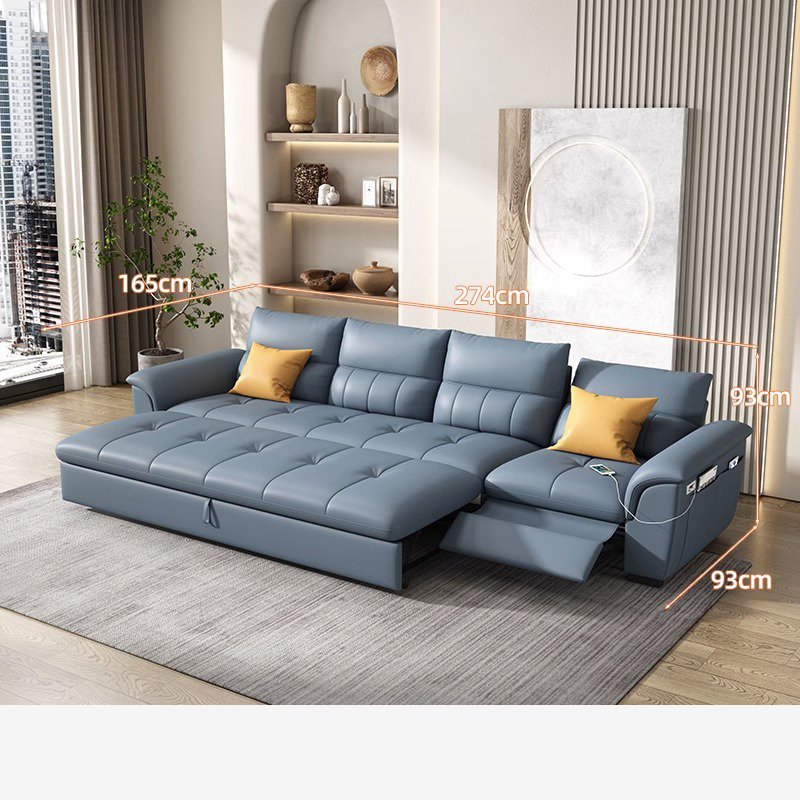 Italian Head Layer Cowhide Electric Multi-functional Leather Sofa Bed Dual Purpose Living Room Combination Four-seat Corner Sofa