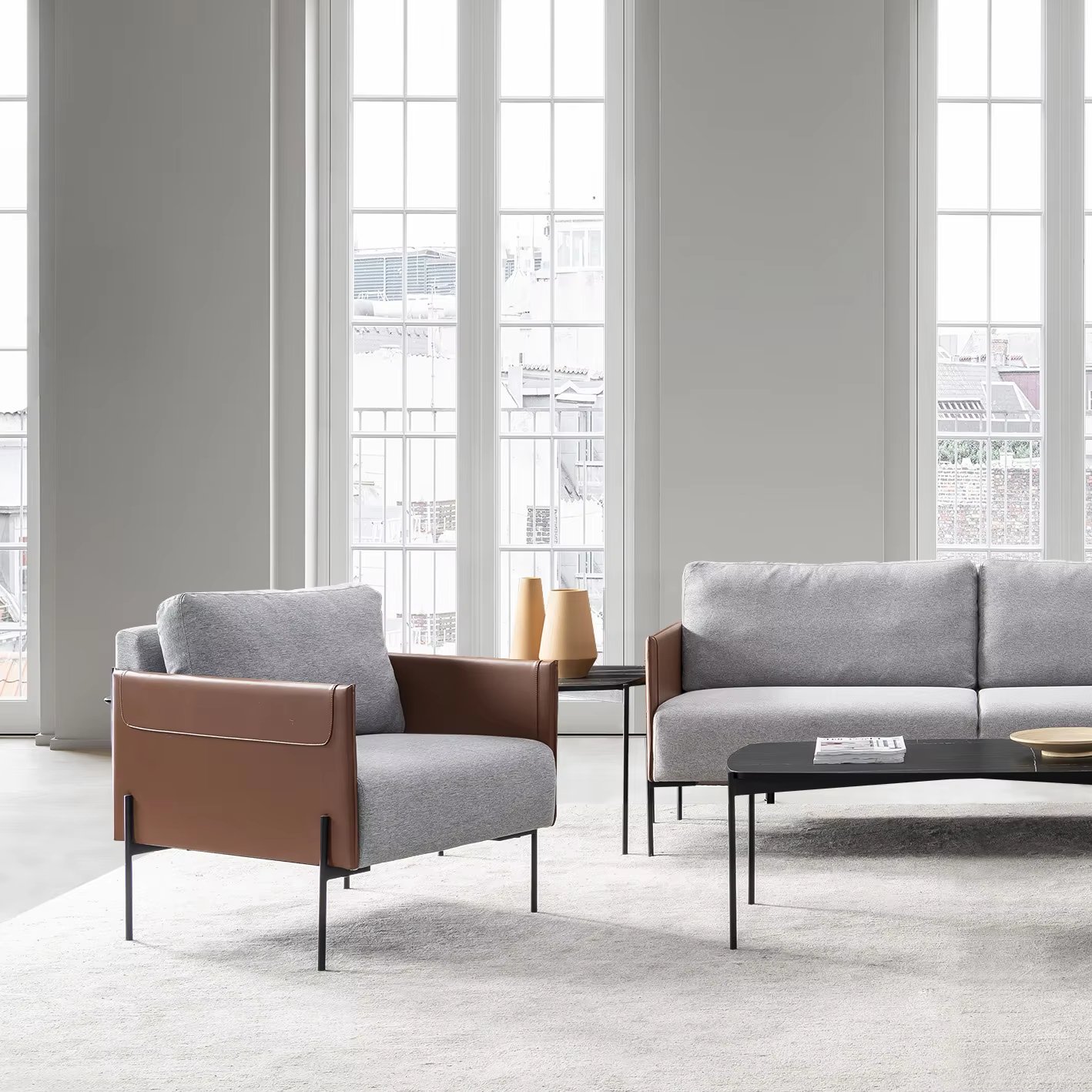 Modern Modular Office Sofa Set PU Leather and Fabric Cover couch for Living Room Hotel School Hospital Use